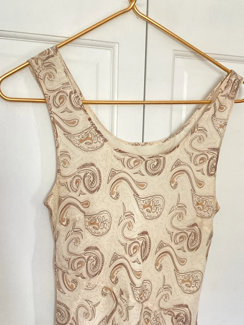 Y2K Laips 100% Silk Fairy Boho Beige Brown Paisley Print Romanitc Dress Sz M - Picture 5 of 6
